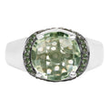 Green Amethyst Ring With Green Diamonds 3.92 Carats Sterling Silver