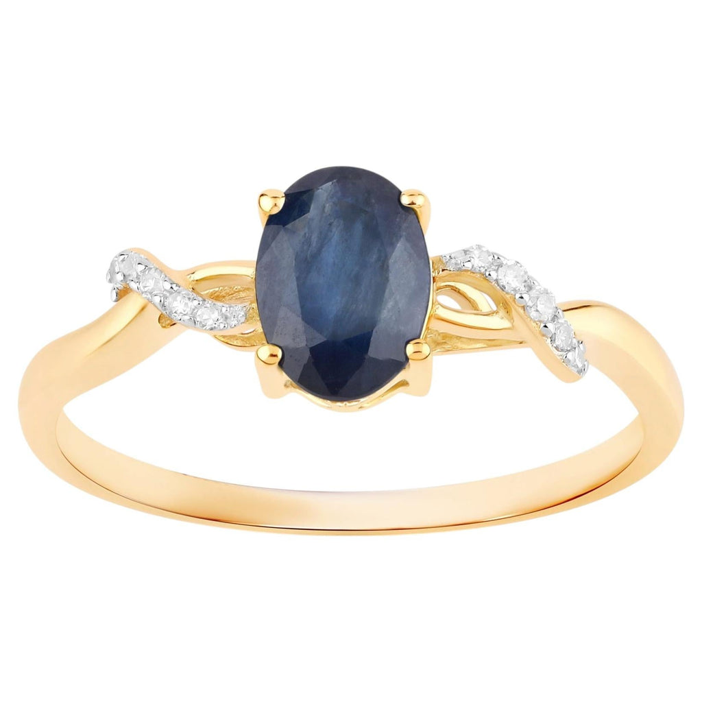 Blue Sapphire Ring With Diamonds 0.97 Carats 14K Yellow Gold