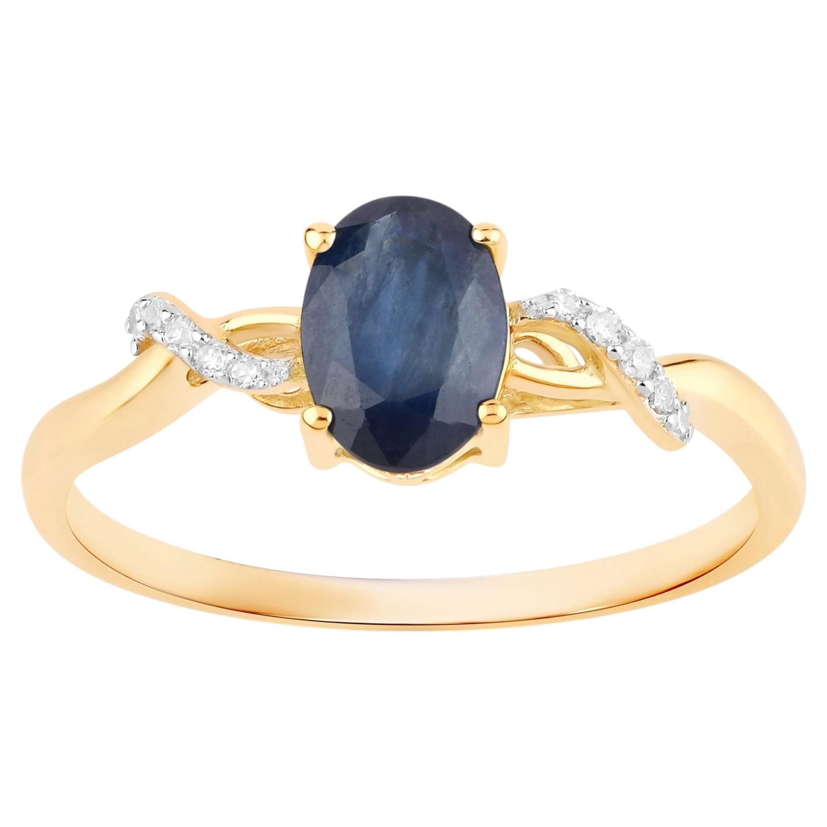 Blue Sapphire Ring With Diamonds 0.97 Carats 14K Yellow Gold