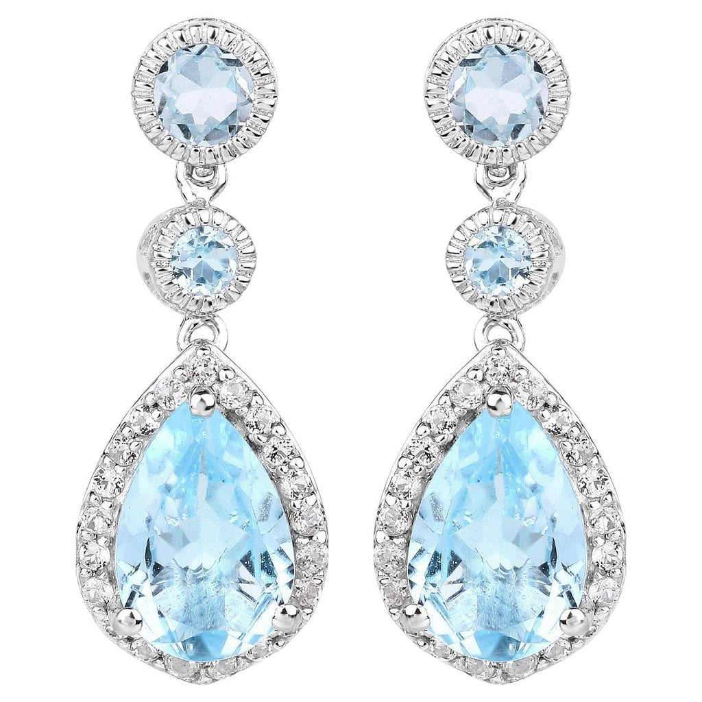 Swiss Blue Topaz Dangle Earrings With White Topaz 9.46 Carats