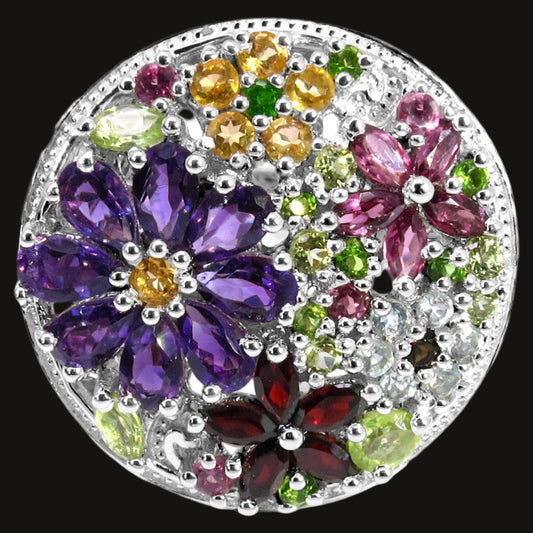 Multicolor Gemstones Flower Ring 4 Carats Sterling Silver