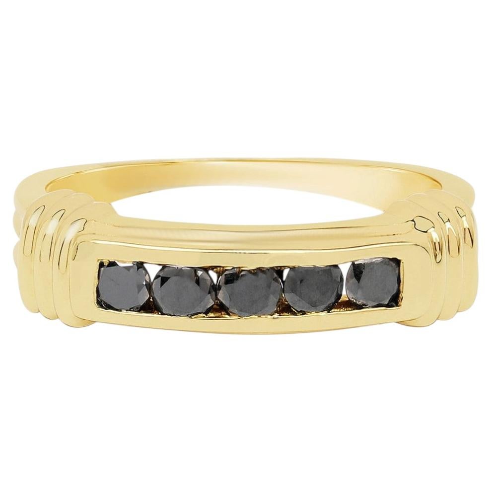 Black Diamond Ring 0.48 Carats Gold Plated Silver