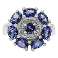 Tanzanite Flower Ring With White Topaz 2.54 Carats Sterling Silver