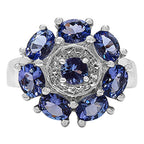 Tanzanite Flower Ring With White Topaz 2.54 Carats Sterling Silver