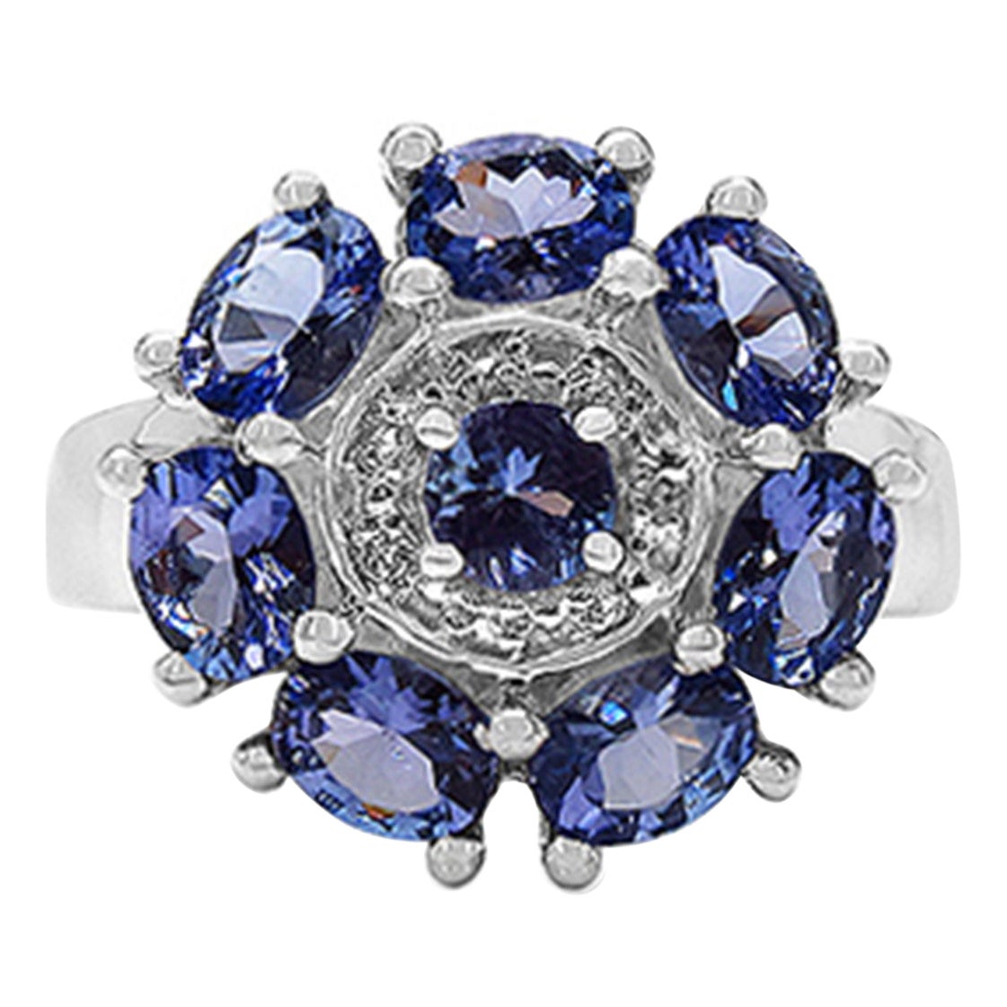 Tanzanite Flower Ring With White Topaz 2.54 Carats Sterling Silver