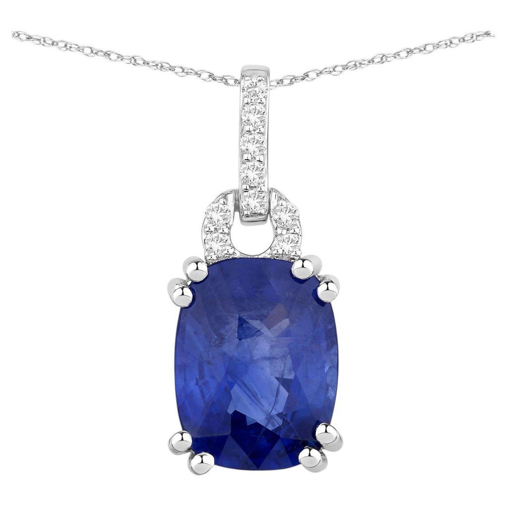Blue Sapphire Pendant With Diamonds 2.02 Carats 18K White Gold