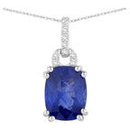 Blue Sapphire Pendant With Diamonds 2.02 Carats 18K White Gold