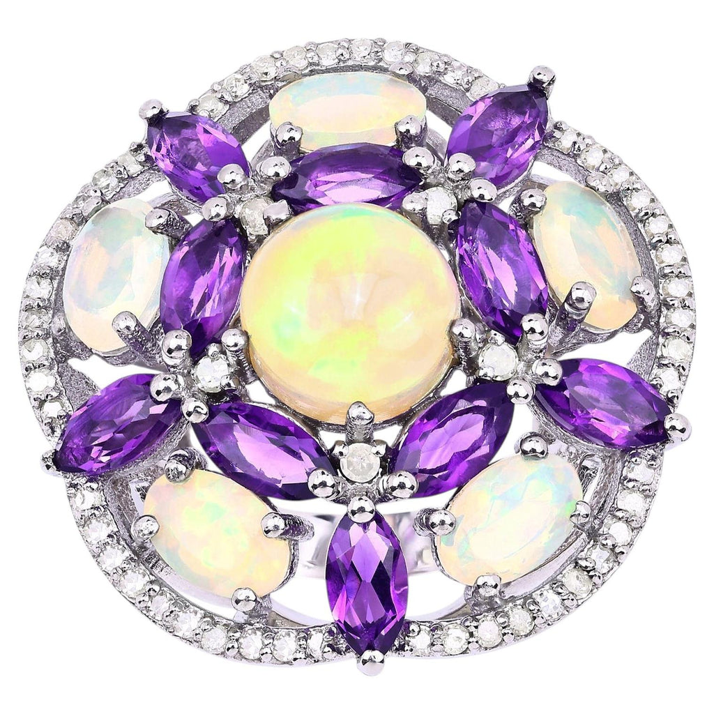 Natural Mixed Gemstones Ring 5.66 Carats Sterling Silver
