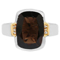 Smoky Quartz Ring With White Topaz 5.48 Carats Gold Plated Silver