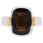 Smoky Quartz Ring With White Topaz 5.48 Carats Gold Plated Silver