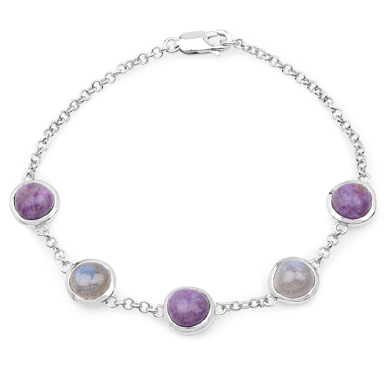 Charoite Bracelet With Labradorite 10.9 Carats Sterling Silver
