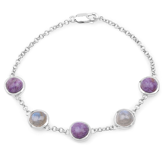 Charoite Bracelet With Labradorite 10.9 Carats Sterling Silver
