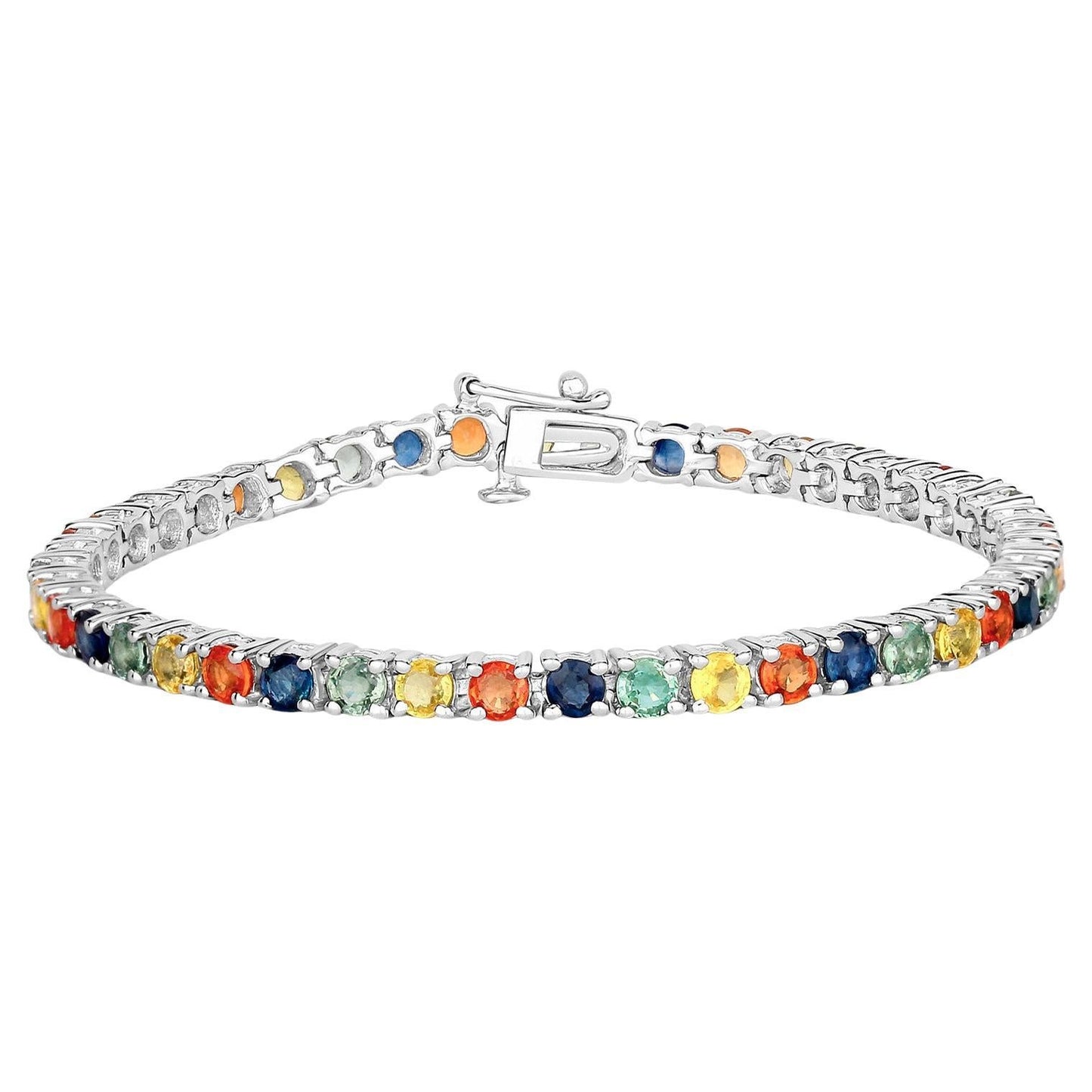 Multicolored Sapphire Bracelet 8.3 Carats 18K Gold Plated Silver