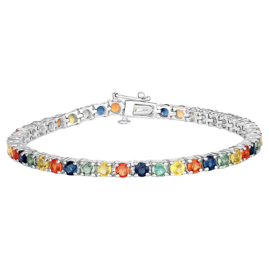 Multicolored Sapphire Bracelet 8.3 Carats 18K Gold Plated Silver