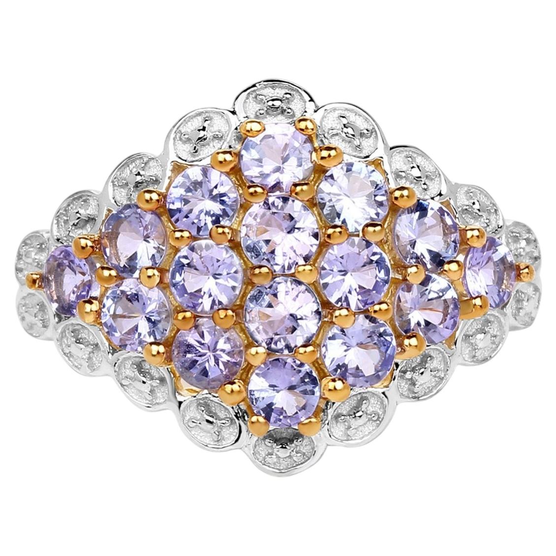 Tanzanite Ring 1.58 Carats Gold Plated Silver