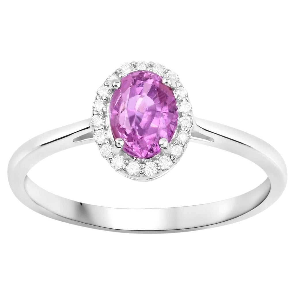 Pink Sapphire Ring With Diamonds 1.8 Carats 14K White Gold