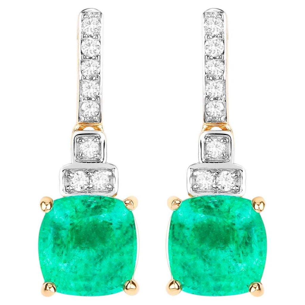 Natural Emerald Earrings With Diamonds 2.68 Carats 14K Yellow Gold