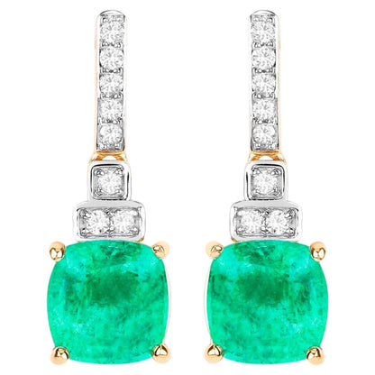 Natural Emerald Earrings With Diamonds 2.68 Carats 14K Yellow Gold