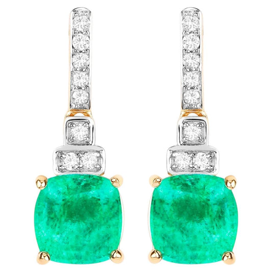 Natural Emerald Earrings With Diamonds 2.68 Carats 14K Yellow Gold