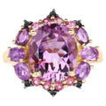 Amethyst Ring With Rhodolite Garnet 5.18 Carats Gold Plated Silver