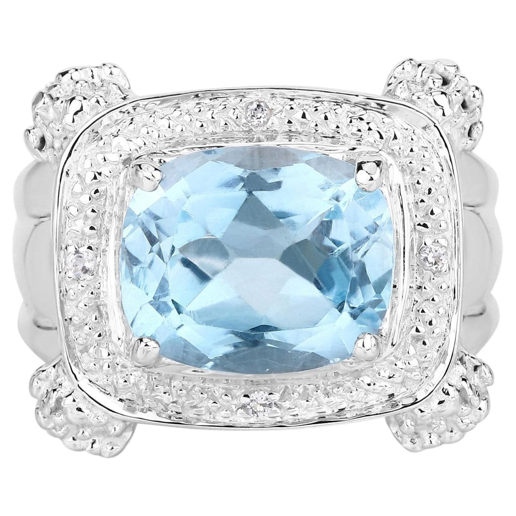 Blue Topaz Ring With White Topaz 4.86 Carats Sterling Silver