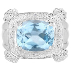 Blue Topaz Ring With White Topaz 4.86 Carats Sterling Silver
