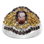 Smoky Quartz Ring With Citrine 2.52 Carats Sterling Silver