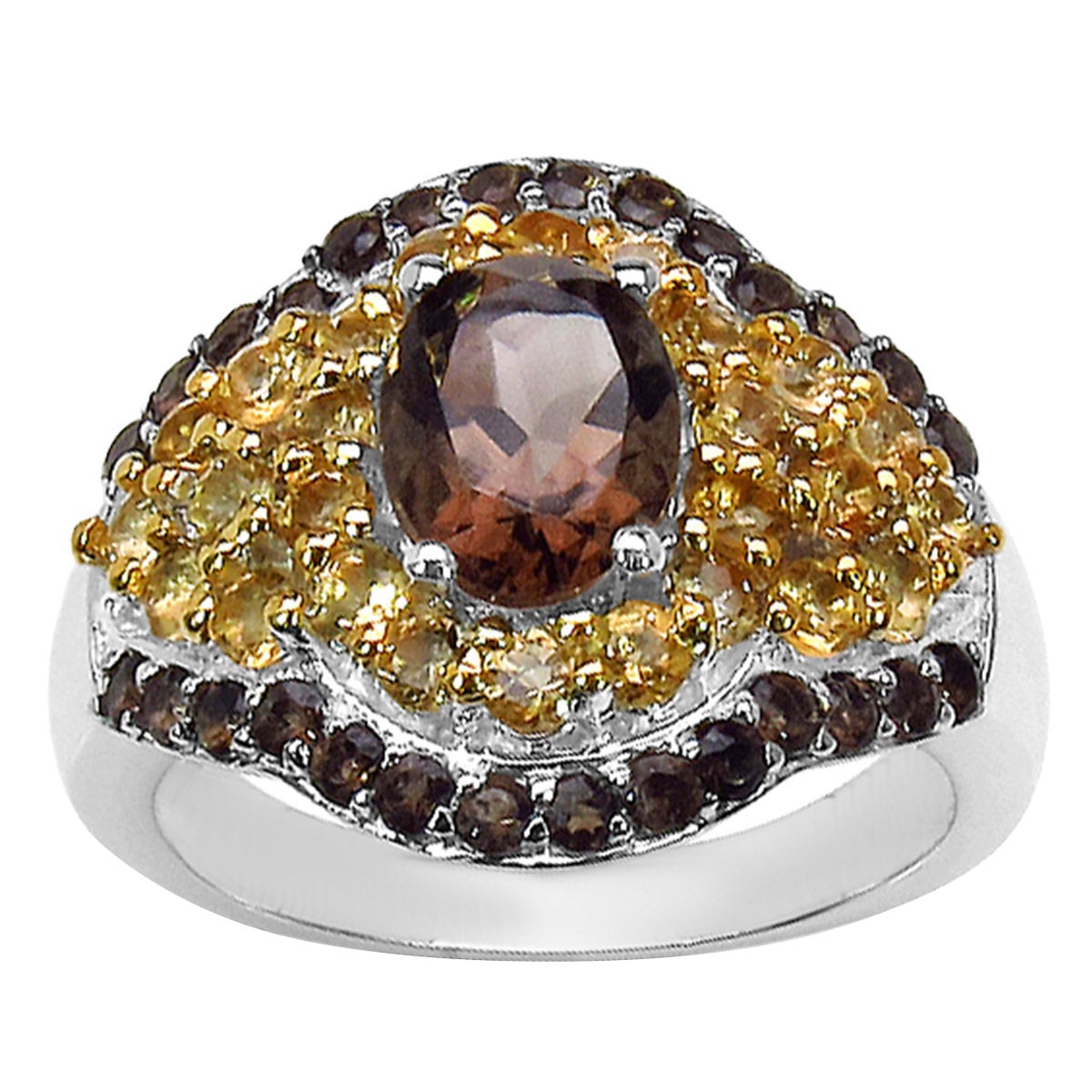 Smoky Quartz Ring With Citrine 2.52 Carats Sterling Silver