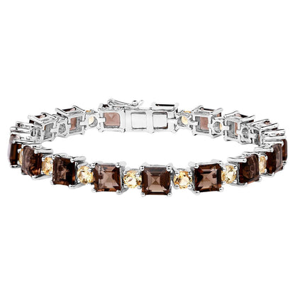 Smoky Quartz Bracelet Citrines 23.4 Carats Sterling Silver