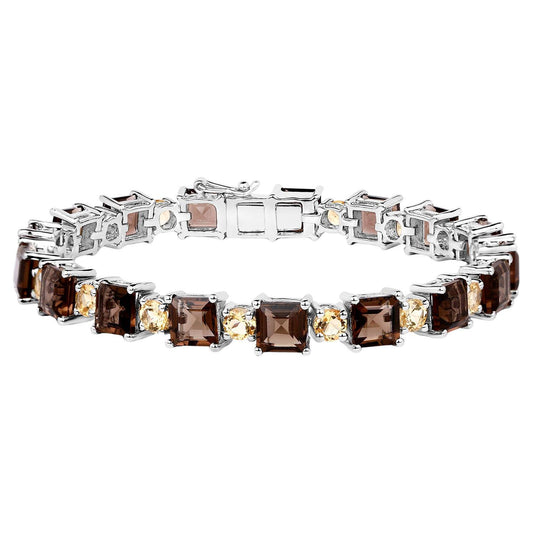 Smoky Quartz Bracelet Citrines 23.4 Carats Sterling Silver
