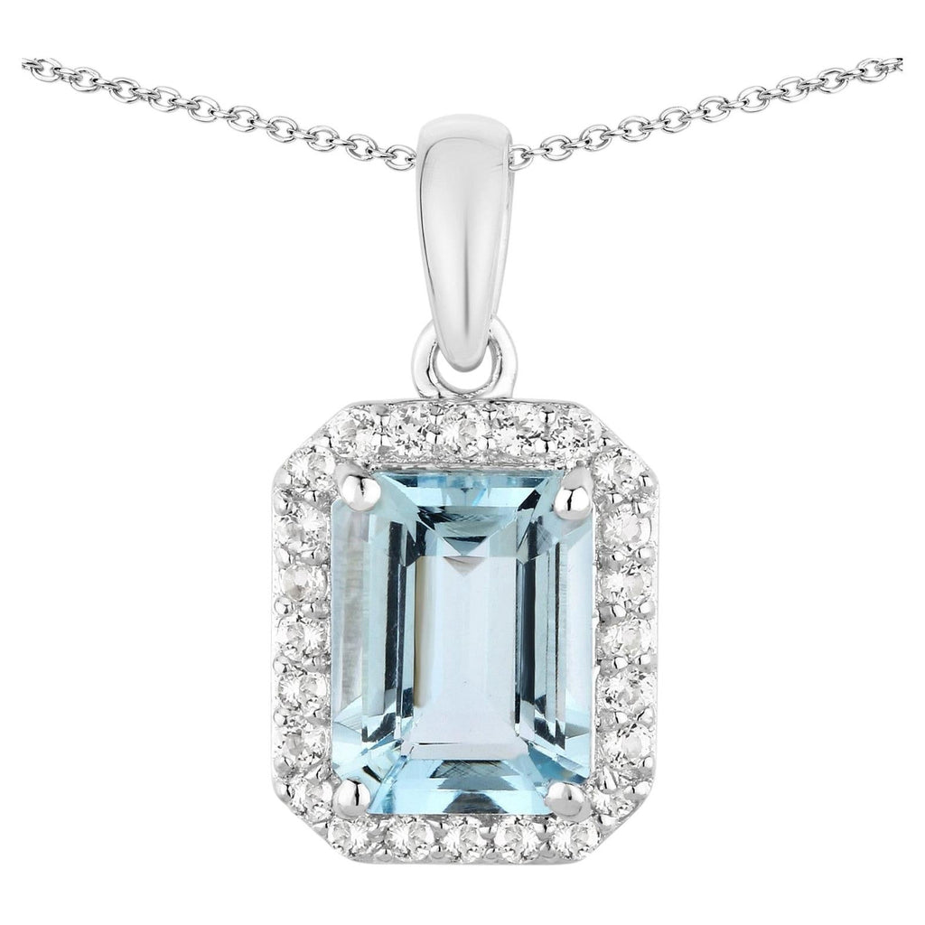 Aquamarine Pendant With White Topaz 1.52 Carats Sterling Silver