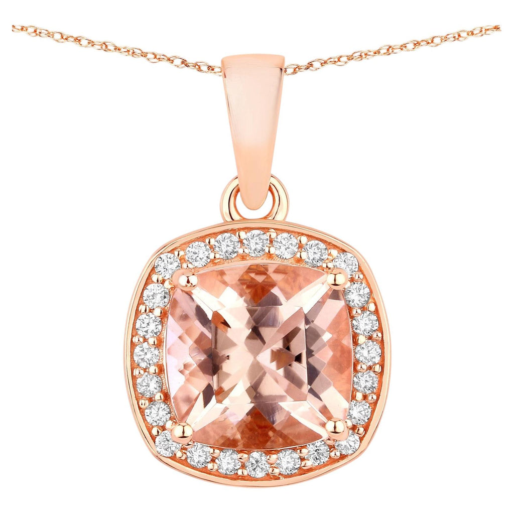 Morganite Pendant With Diamonds 2.12 Carats 14K Rose Gold