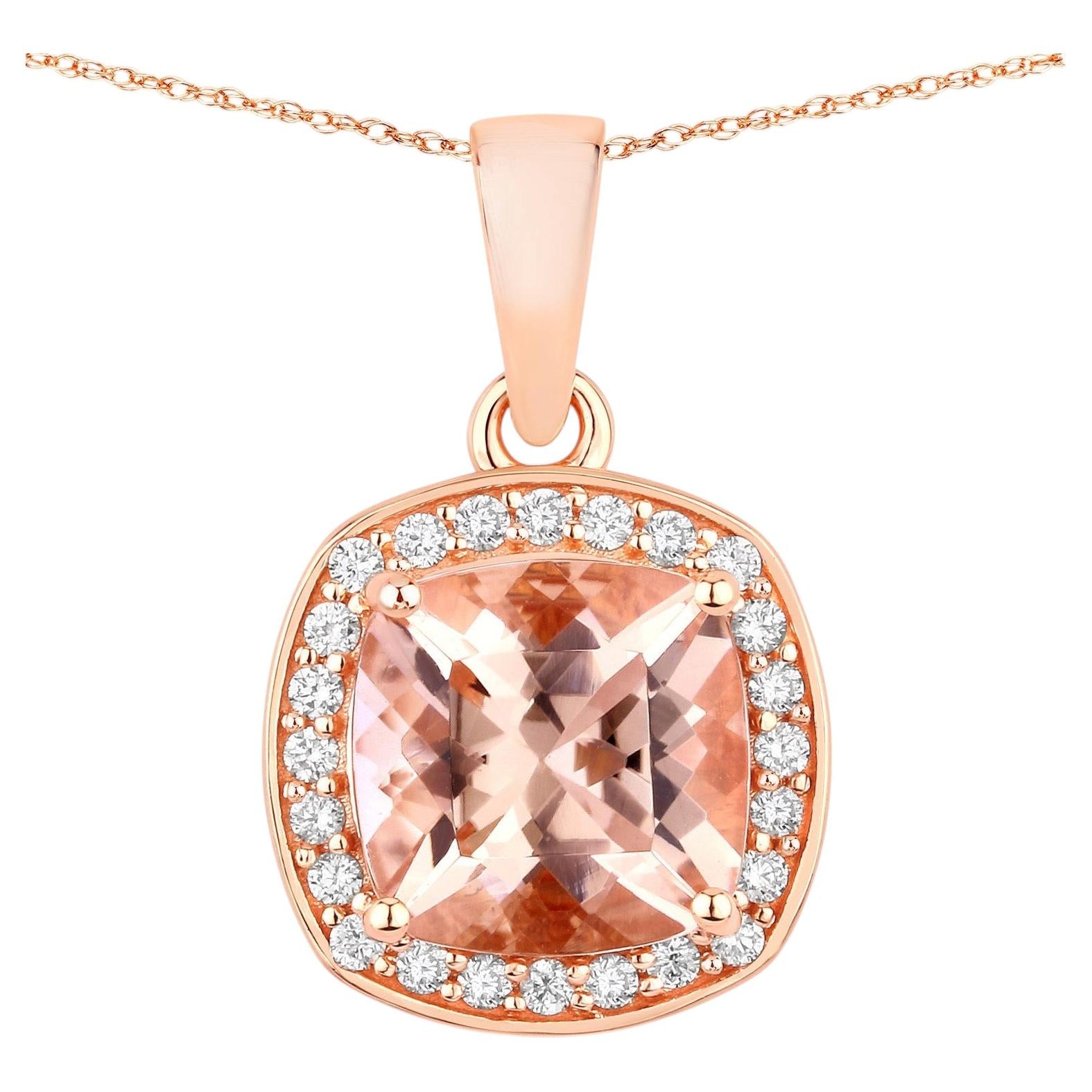 Morganite Pendant With Diamonds 2.12 Carats 14K Rose Gold