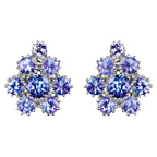 Tanzanite Stud Earrings 4.2 Carats Rhodium Plated Silver