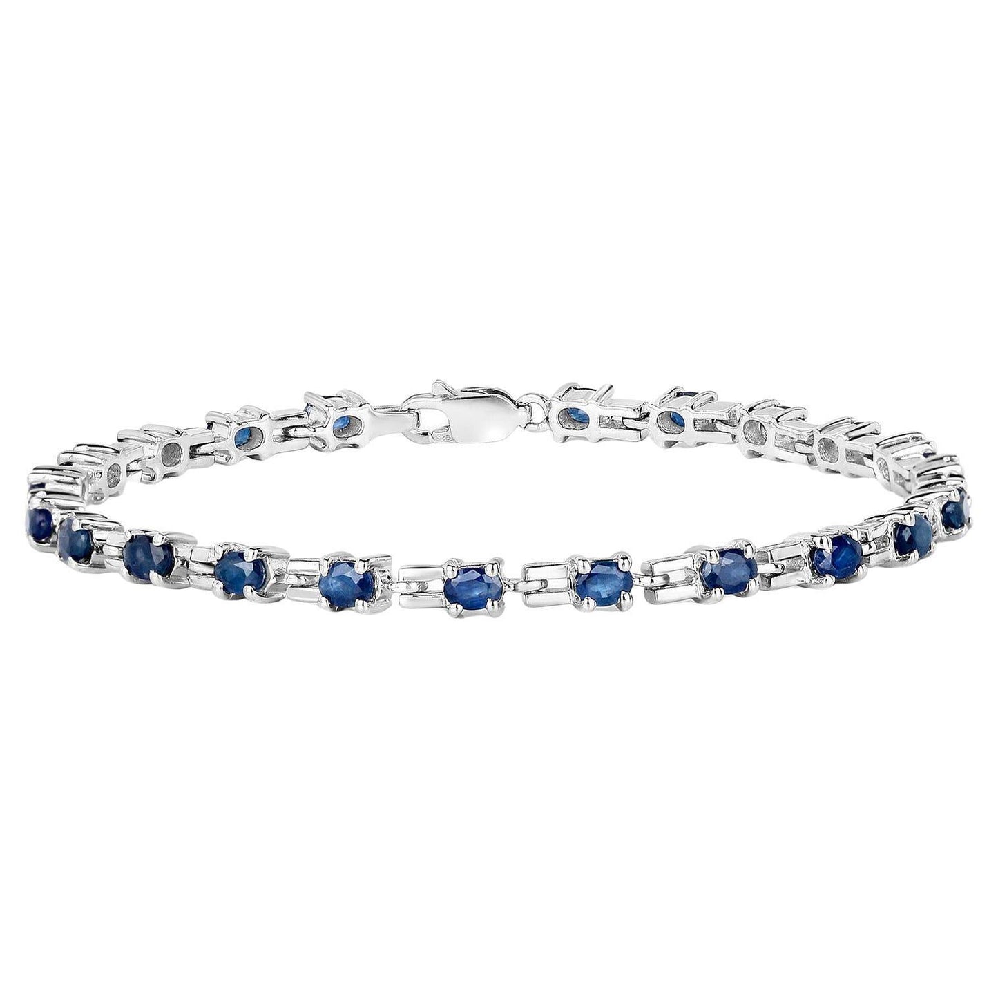 Blue Sapphire Link Bracelet 4.4 Carats Sterling Silver
