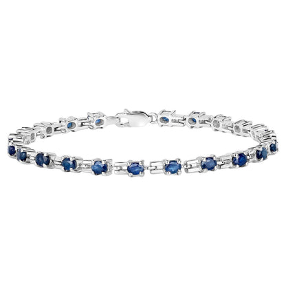 Blue Sapphire Link Bracelet 4.4 Carats Sterling Silver