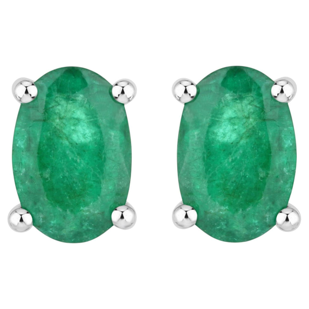 Zambian Emerald Stud Earrings 0.86 Carats 10K White Gold