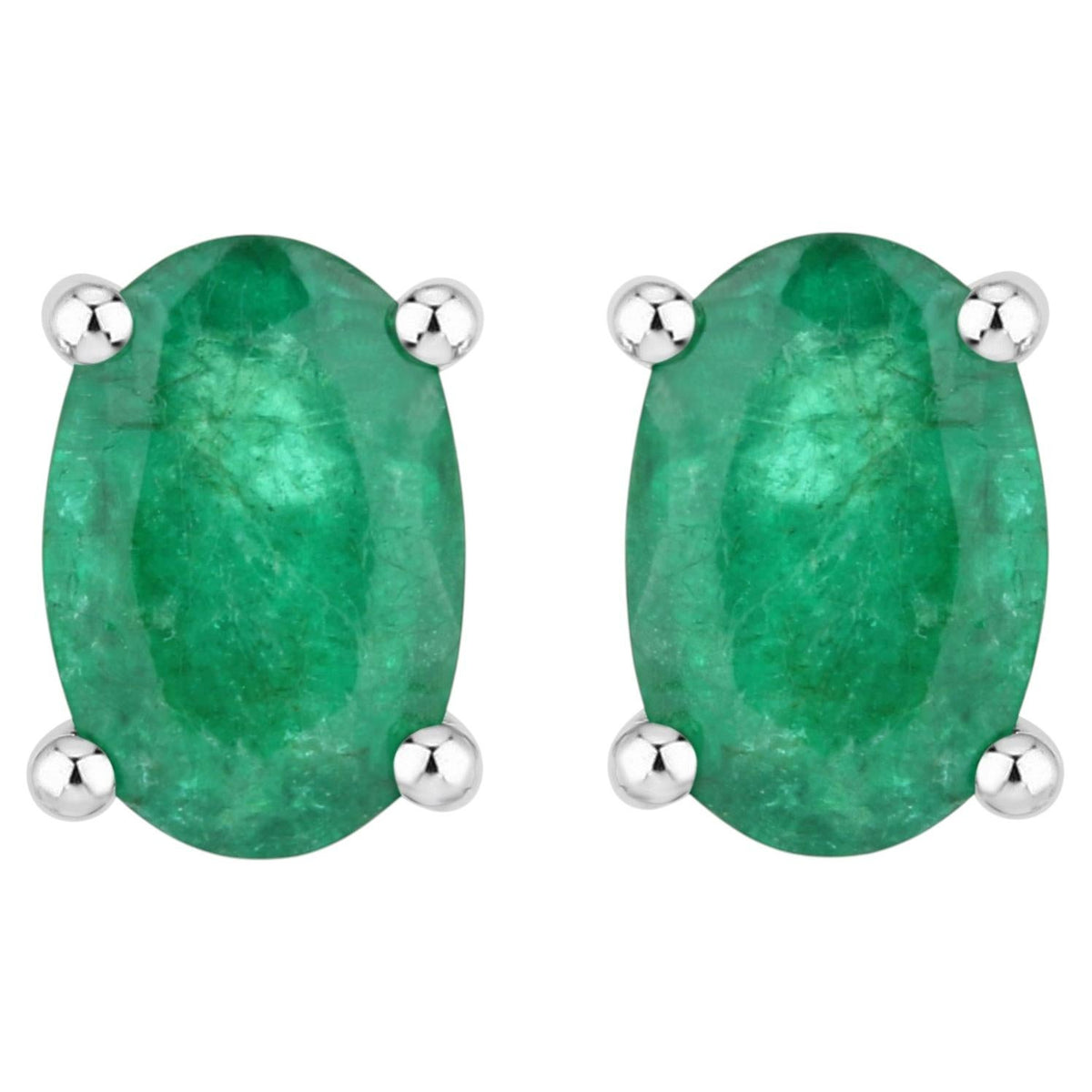 Zambian Emerald Stud Earrings 0.86 Carats 10K White Gold