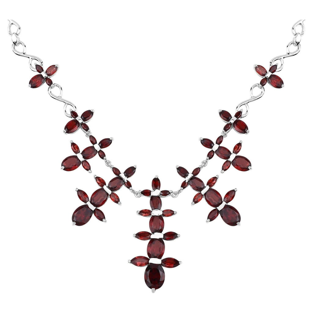 Garnet Flower Necklace 23.9 Carats Sterling Silver