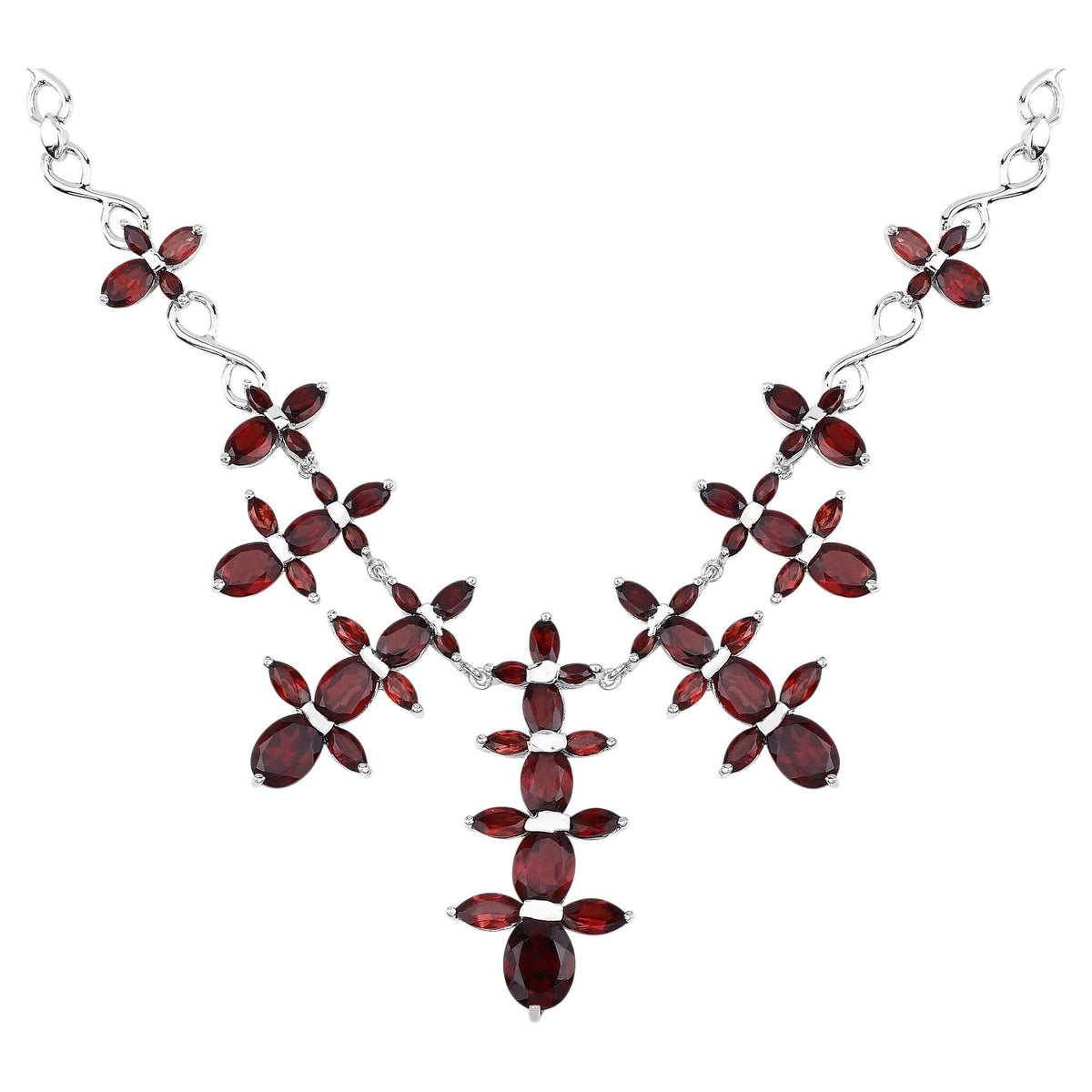 Garnet Flower Necklace 23.9 Carats Sterling Silver