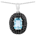 Blue Topaz Pendant With Black Spinel 6.68 Carats Sterling Silver