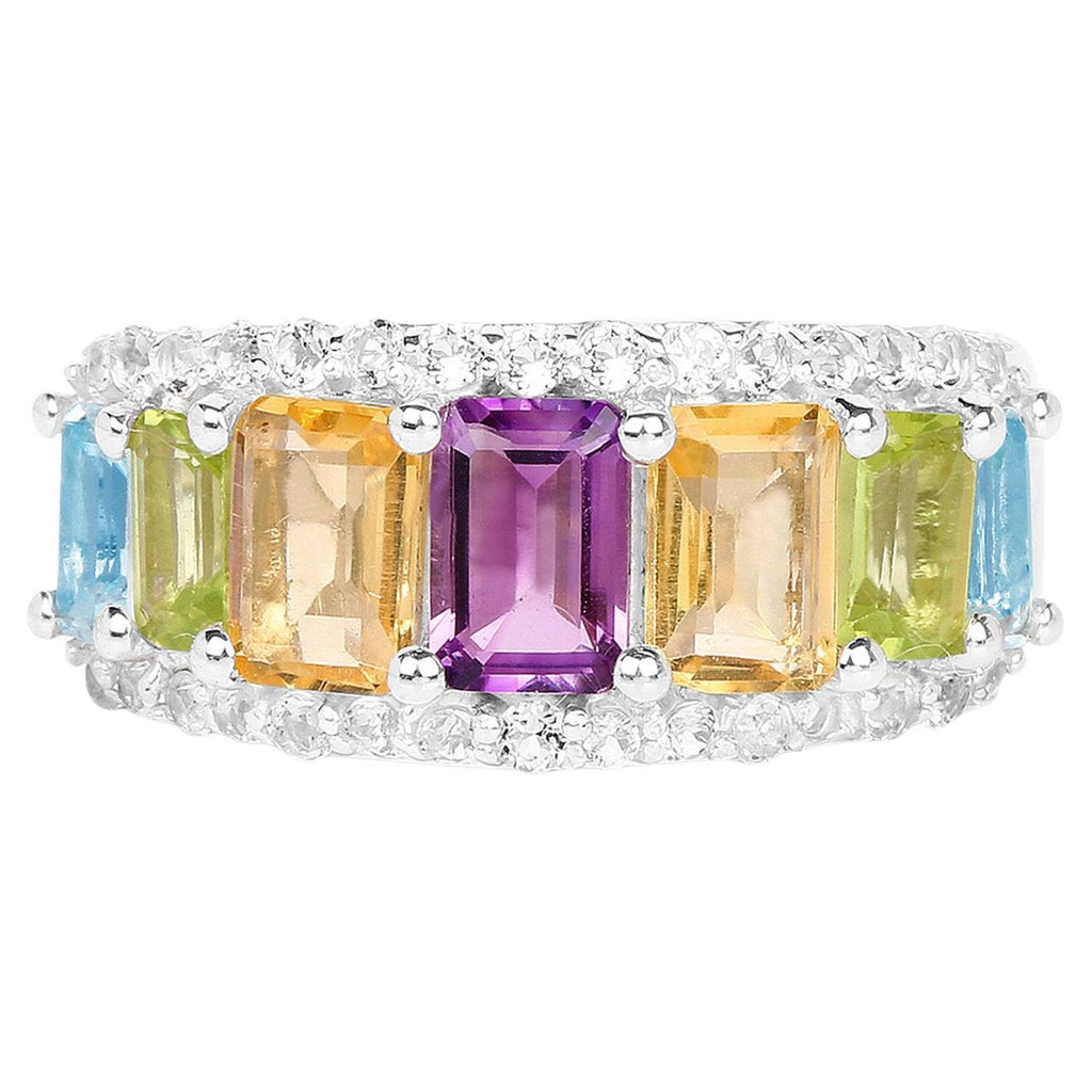 Multicolored Gemstones Ring Amethyst Citrine Peridot Topaz 3.6 Carats Silver