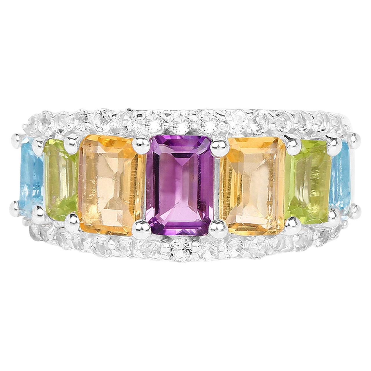 Multicolored Gemstones Ring Amethyst Citrine Peridot Topaz 3.6 Carats Silver