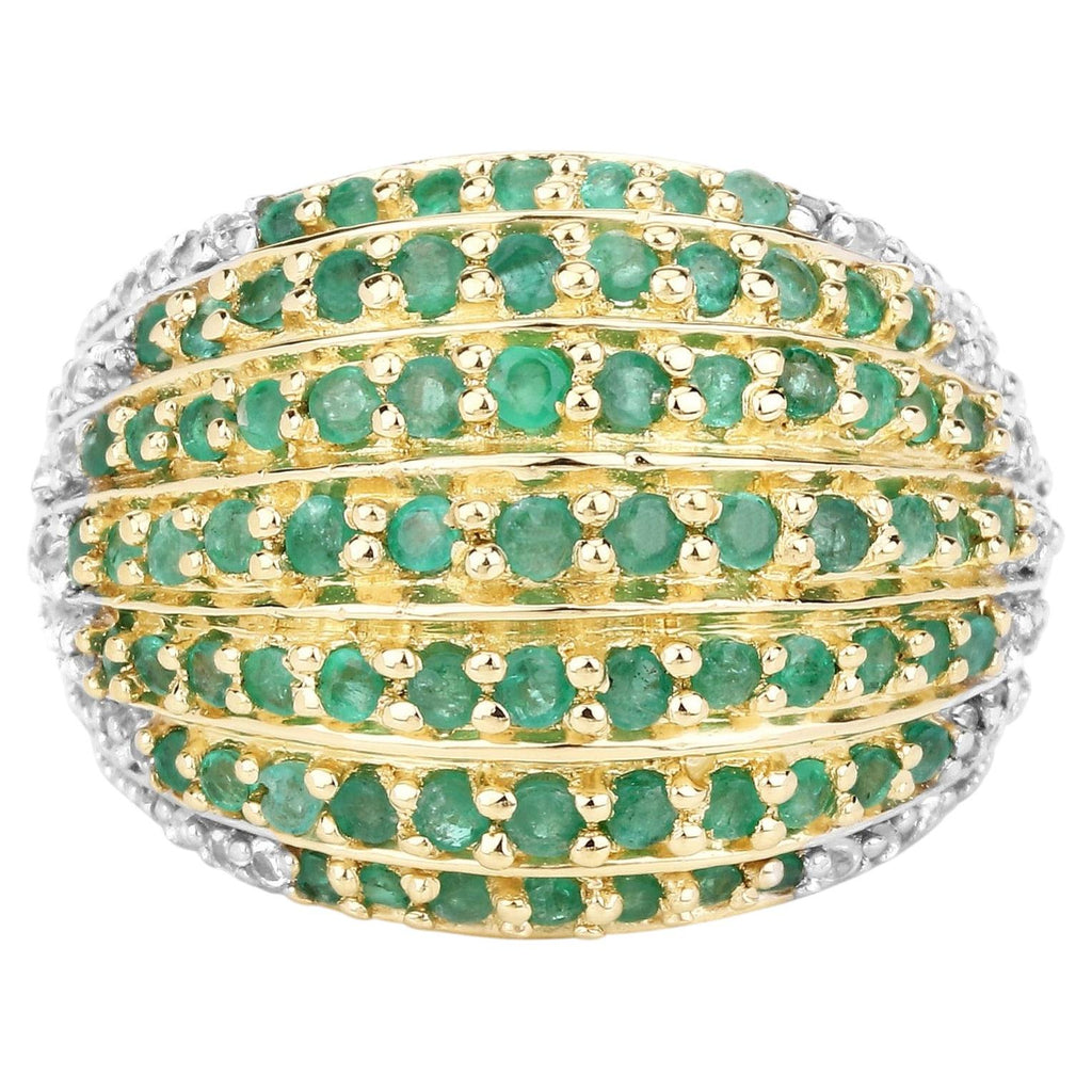 Zambian Emerald Ring With White Topaz 2 Carats Gold Plated Silver