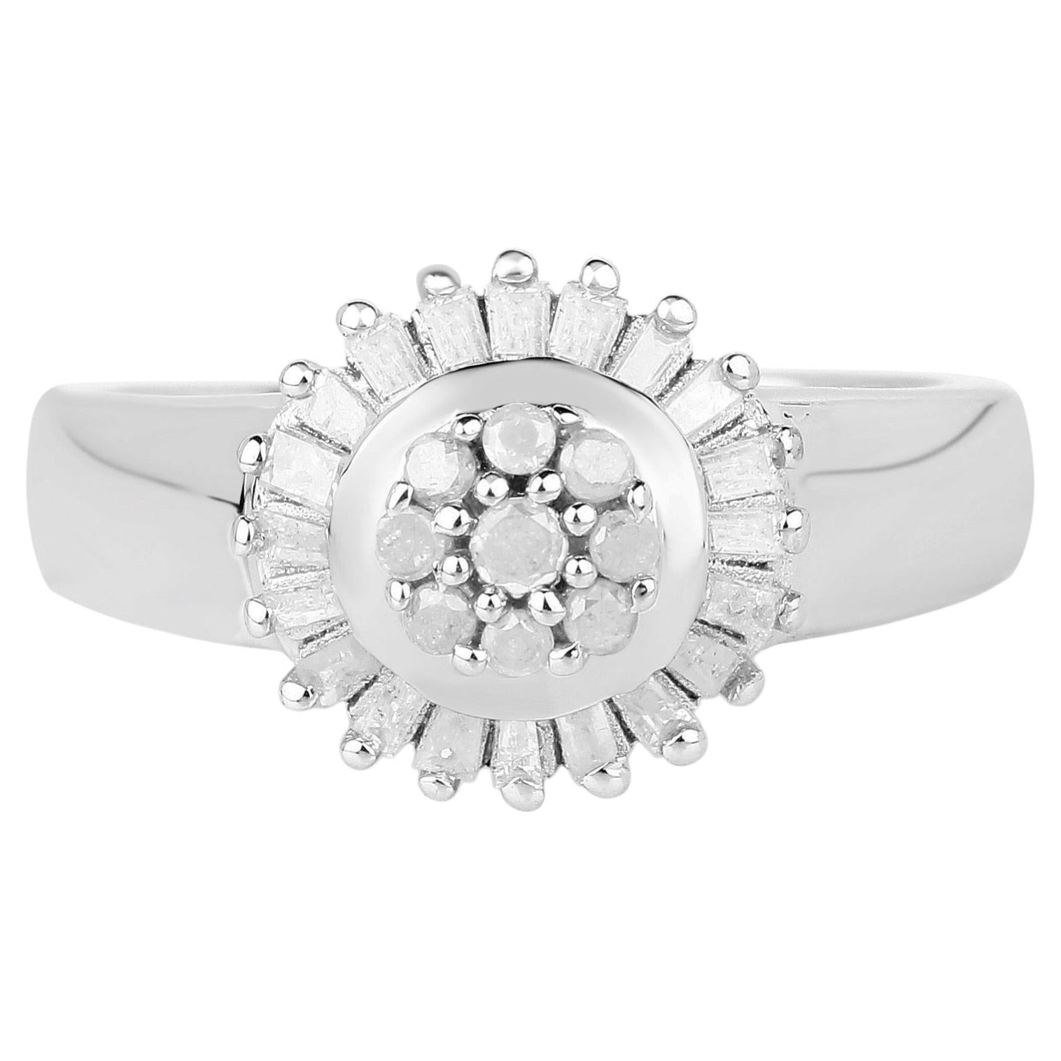 Diamond Flower Ring 0.7 Carats Sterling Silver