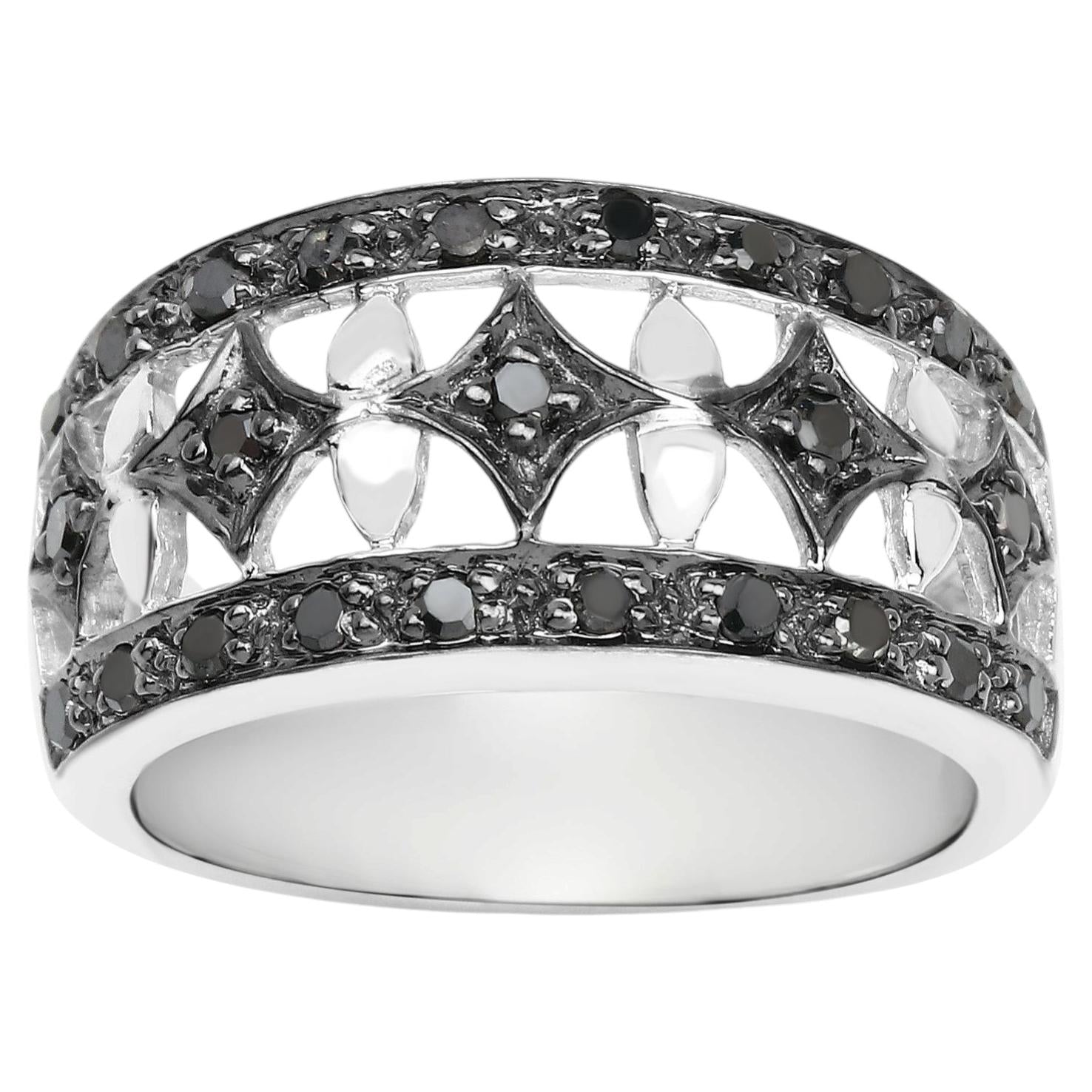 Black Diamond Ring 0.26 Carats Sterling Silver