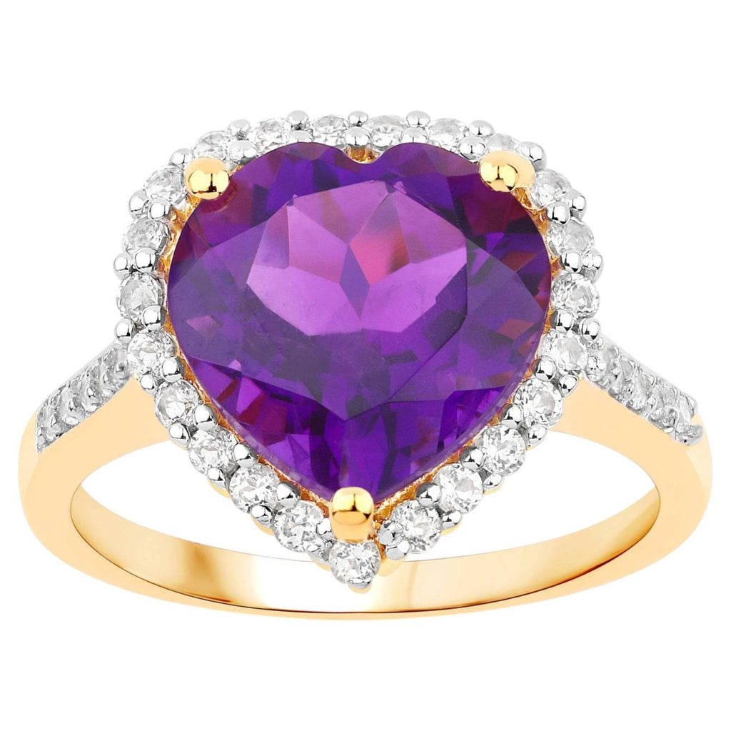 Amethyst Ring With White Topaz 4.82 Carats Gold Plated Silver