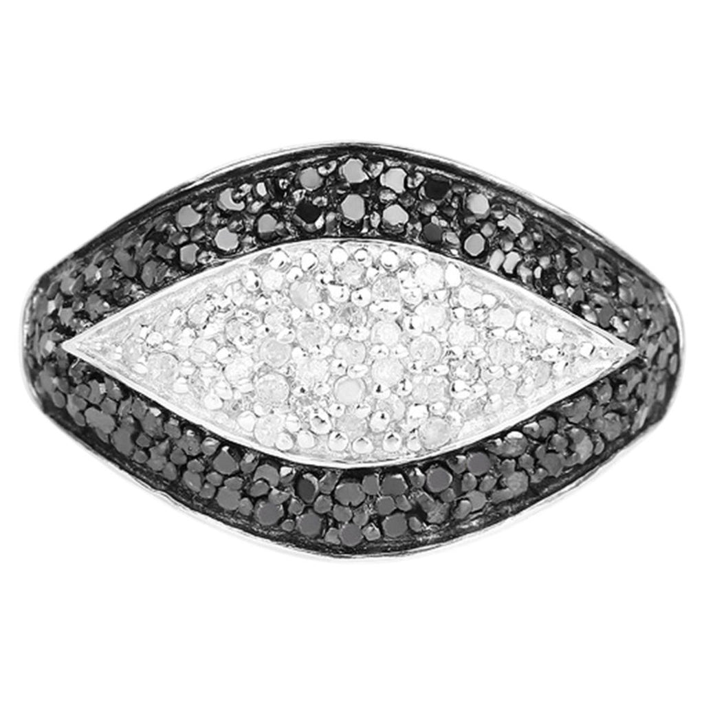 Black Diamond Ring With White Diamonds 0.48 Carats Sterling Silver