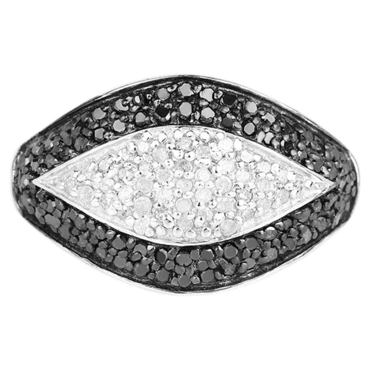 Black Diamond Ring With White Diamonds 0.48 Carats Sterling Silver