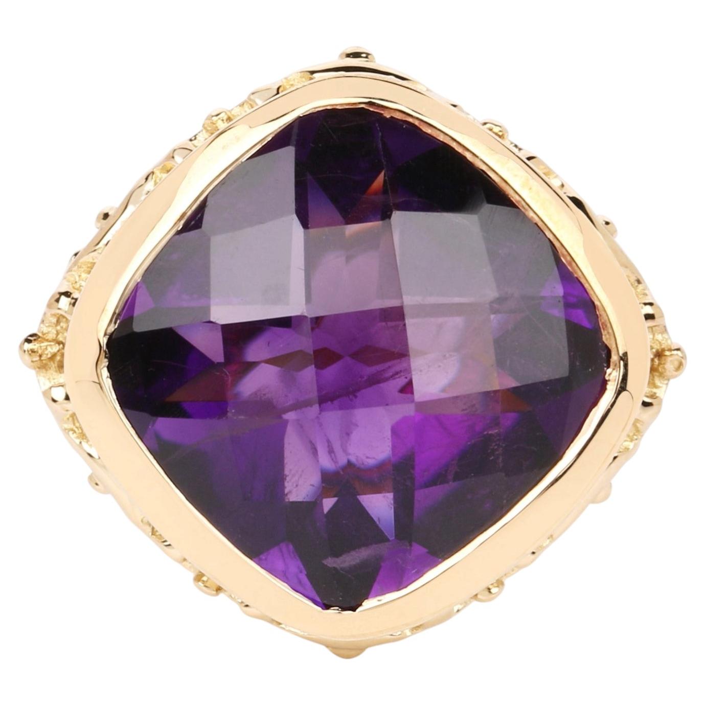 Amethyst Ring 8.38 Carats Gold Plated Silver